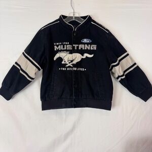 Vintage Kids Ford Mustang Racing Jacket Black Size 7